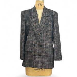Guy Laroche Black and Magenta Plaid Check Blazer